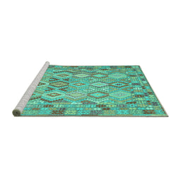 Sideview of Machine Washable Southwestern Turquoise Country Area Rugs, wshcon639turq
