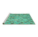 Sideview of Machine Washable Southwestern Turquoise Country Area Rugs, wshcon639turq