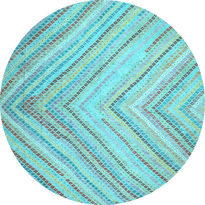 Round Machine Washable Southwestern Light Blue Country Rug, wshcon640lblu