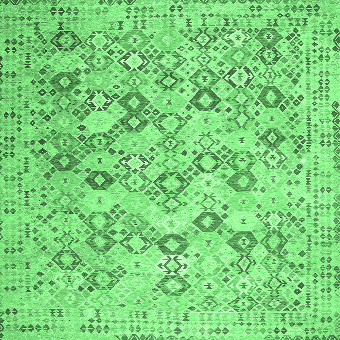 Square Machine Washable Southwestern Emerald Green Country Area Rugs, wshcon641emgrn