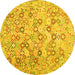 Round Machine Washable Southwestern Yellow Country Rug, wshcon641yw