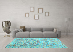 Machine Washable Southwestern Light Blue Country Rug in a Living Room, wshcon641lblu