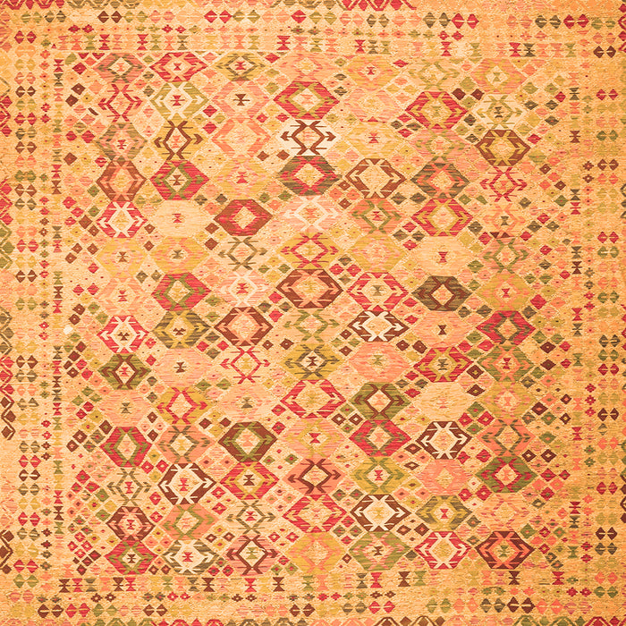 Round Machine Washable Southwestern Orange Country Area Rugs, wshcon641org