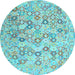 Round Southwestern Light Blue Country Rug, con641lblu