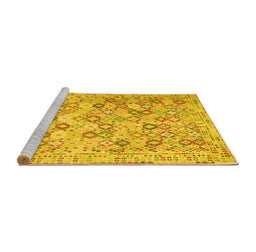 Sideview of Machine Washable Southwestern Yellow Country Rug, wshcon641yw
