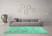 Machine Washable Southwestern Turquoise Country Area Rugs in a Living Room,, wshcon641turq
