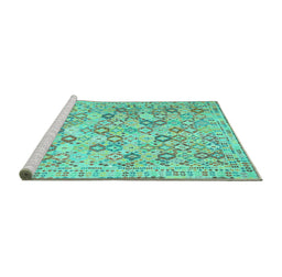 Sideview of Machine Washable Southwestern Turquoise Country Area Rugs, wshcon641turq