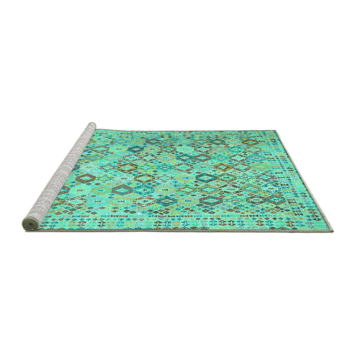 Sideview of Machine Washable Southwestern Turquoise Country Area Rugs, wshcon641turq