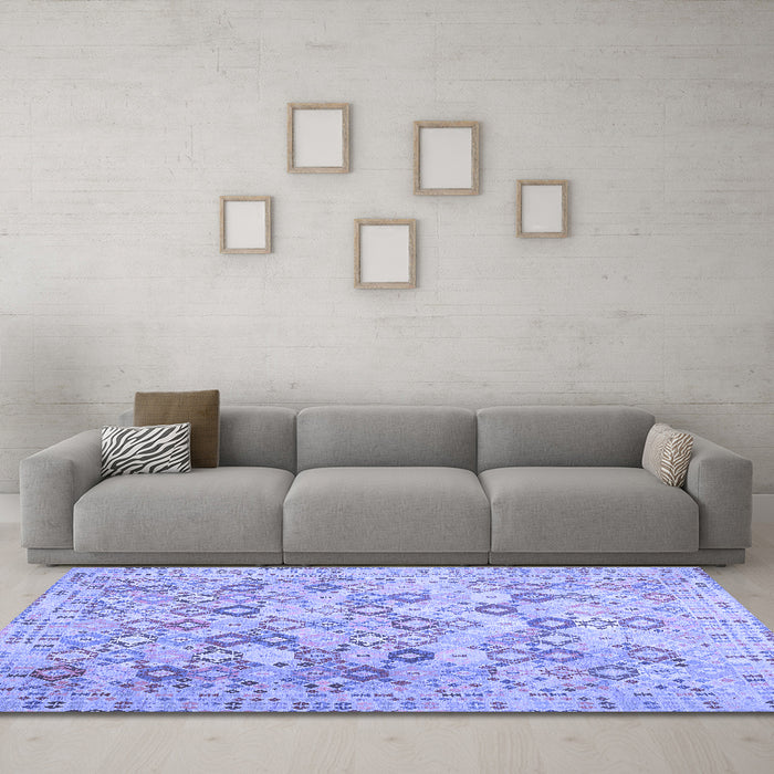 Machine Washable Southwestern Blue Country Rug in a Living Room, wshcon641blu