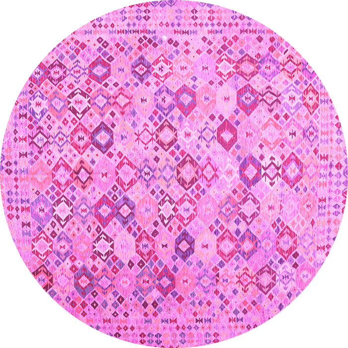 Round Machine Washable Southwestern Pink Country Rug, wshcon641pnk