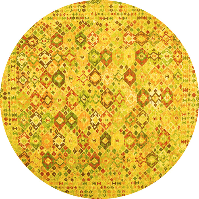 Round Southwestern Yellow Country Rug, con641yw