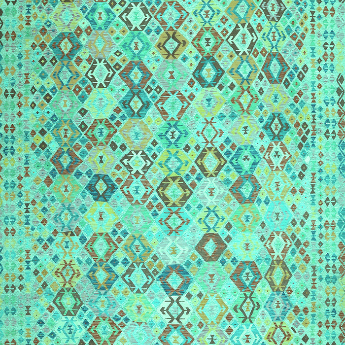 Machine Washable Southwestern Turquoise Country Area Rugs, wshcon641turq