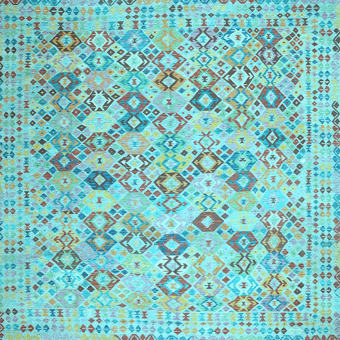 Square Machine Washable Southwestern Light Blue Country Rug, wshcon641lblu