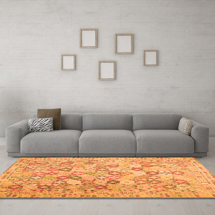 Machine Washable Southwestern Orange Country Area Rugs in a Living Room, wshcon641org