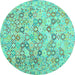 Round Machine Washable Southwestern Turquoise Country Area Rugs, wshcon641turq