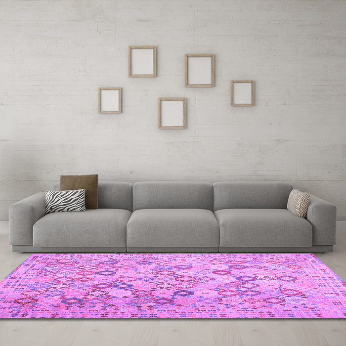 Machine Washable Southwestern Purple Country Area Rugs in a Living Room, wshcon641pur