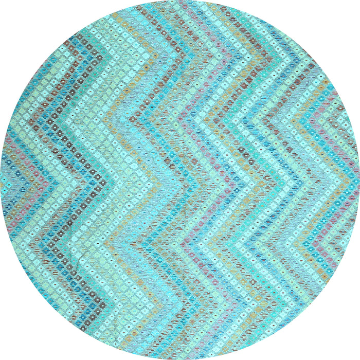 Round Machine Washable Southwestern Light Blue Country Rug, wshcon642lblu