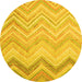 Round Machine Washable Southwestern Yellow Country Rug, wshcon642yw