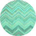 Round Machine Washable Southwestern Turquoise Country Area Rugs, wshcon642turq