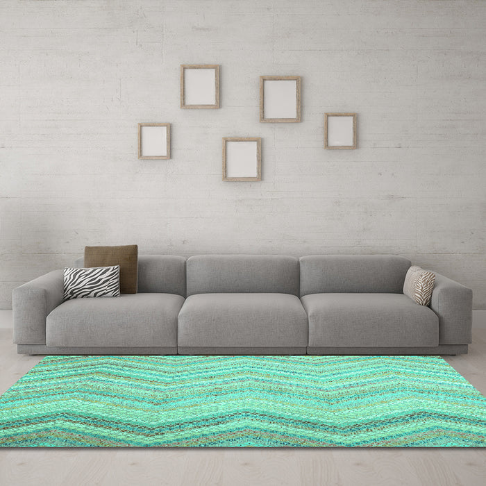 Machine Washable Southwestern Turquoise Country Area Rugs in a Living Room,, wshcon642turq