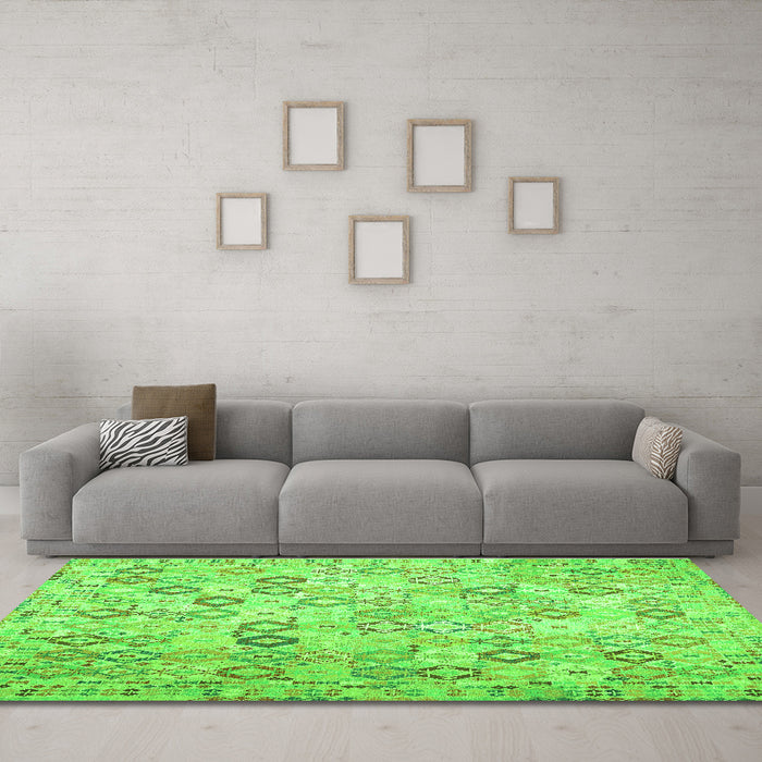 Machine Washable Southwestern Green Country Area Rugs in a Living Room,, wshcon643grn