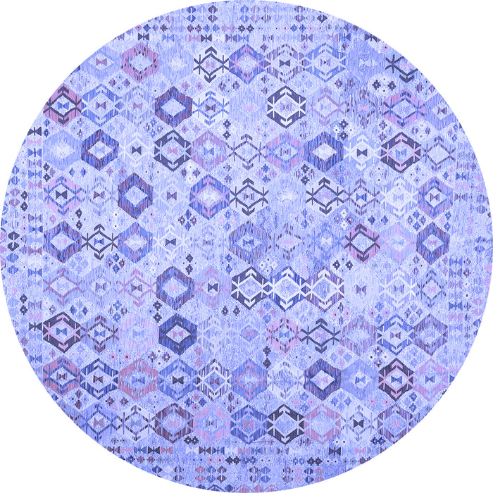 Round Machine Washable Southwestern Blue Country Rug, wshcon643blu