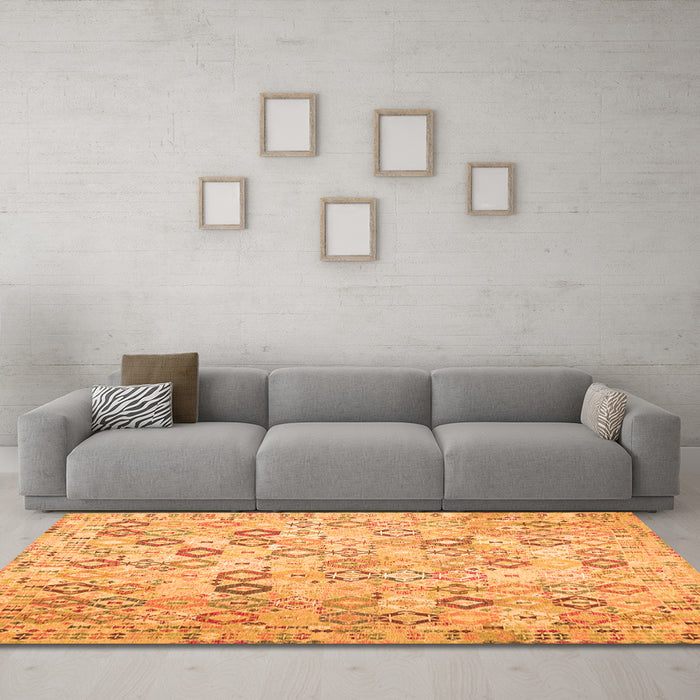 Machine Washable Southwestern Orange Country Area Rugs in a Living Room, wshcon643org
