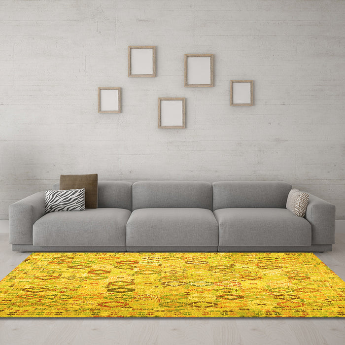 Machine Washable Southwestern Yellow Country Rug in a Living Room, wshcon643yw