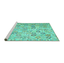Sideview of Machine Washable Southwestern Turquoise Country Area Rugs, wshcon643turq