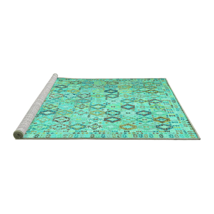 Sideview of Machine Washable Southwestern Turquoise Country Area Rugs, wshcon643turq