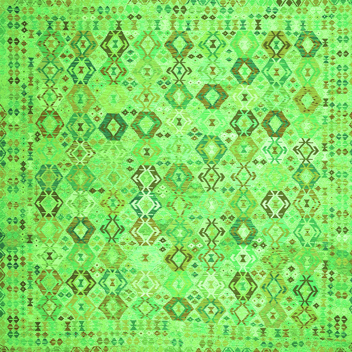 Round Machine Washable Southwestern Green Country Area Rugs, wshcon643grn