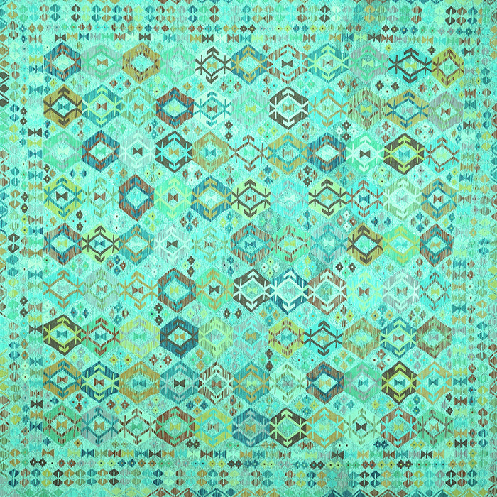 Square Southwestern Turquoise Country Rug, con643turq