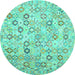 Round Machine Washable Southwestern Turquoise Country Area Rugs, wshcon643turq