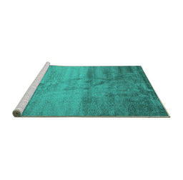Sideview of Machine Washable Abstract Turquoise Contemporary Area Rugs, wshcon645turq