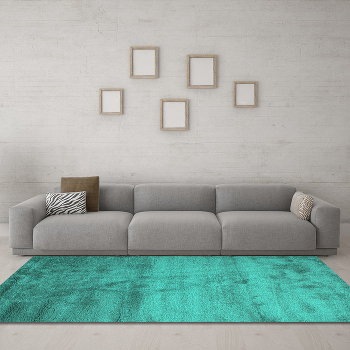 Machine Washable Abstract Turquoise Contemporary Area Rugs in a Living Room,, wshcon645turq