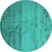 Round Abstract Turquoise Contemporary Rug, con645turq