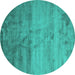 Round Machine Washable Abstract Turquoise Contemporary Area Rugs, wshcon645turq