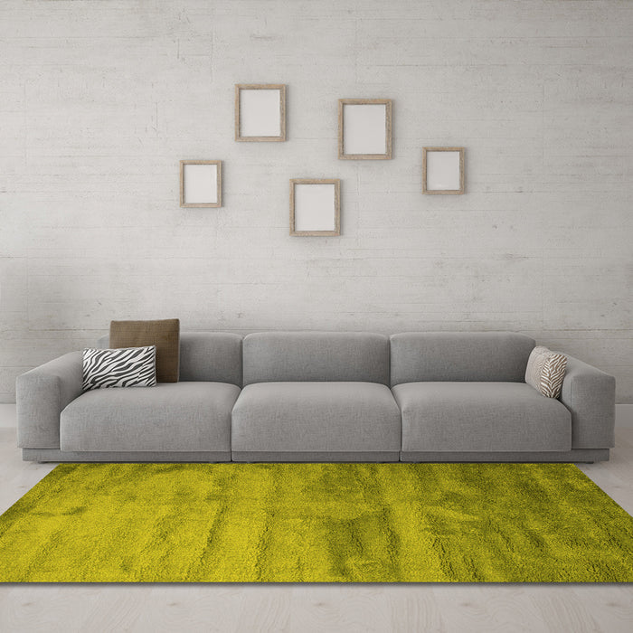 Machine Washable Abstract Yellow Contemporary Rug in a Living Room, wshcon647yw