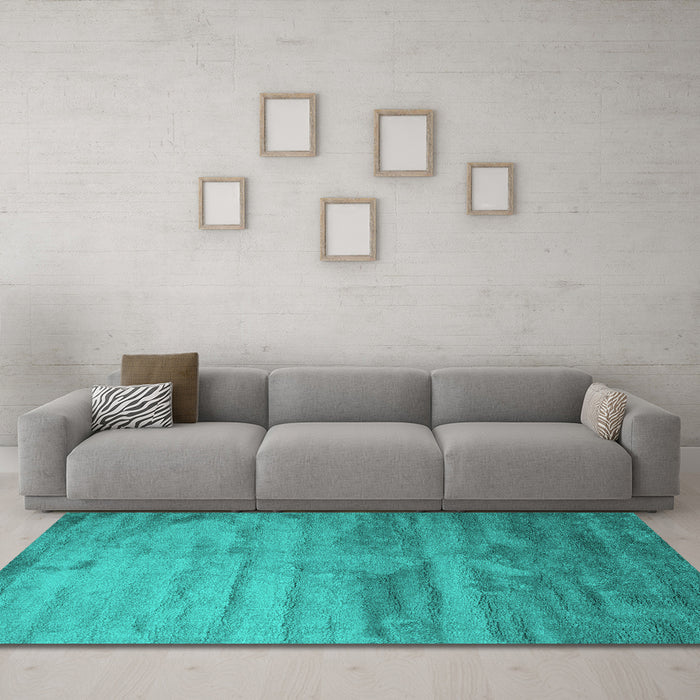 Machine Washable Abstract Turquoise Contemporary Area Rugs in a Living Room,, wshcon647turq