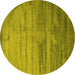 Round Abstract Yellow Contemporary Rug, con647yw