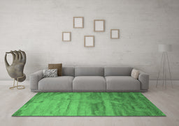 Machine Washable Abstract Emerald Green Contemporary Area Rugs in a Living Room,, wshcon647emgrn
