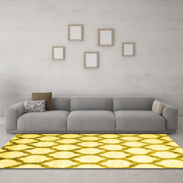 Machine Washable Terrilis Yellow Contemporary Rug in a Living Room, wshcon648yw