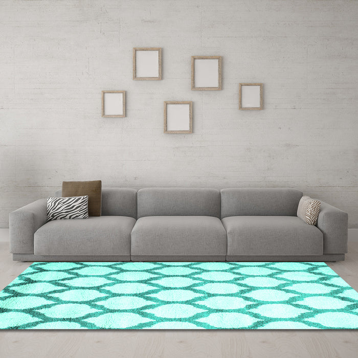 Machine Washable Terrilis Turquoise Contemporary Area Rugs in a Living Room,, wshcon648turq