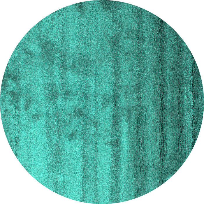 Round Machine Washable Abstract Turquoise Contemporary Area Rugs, wshcon649turq