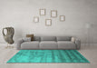 Machine Washable Abstract Turquoise Contemporary Area Rugs in a Living Room,, wshcon649turq