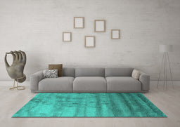 Machine Washable Abstract Turquoise Contemporary Area Rugs in a Living Room,, wshcon649turq