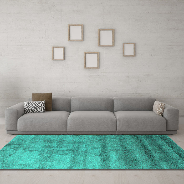 Machine Washable Abstract Turquoise Contemporary Area Rugs in a Living Room,, wshcon649turq