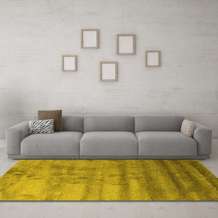 Machine Washable Abstract Yellow Contemporary Rug in a Living Room, wshcon649yw