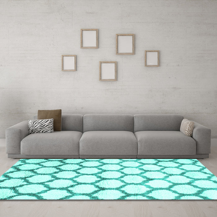 Machine Washable Terrilis Turquoise Contemporary Area Rugs in a Living Room,, wshcon650turq