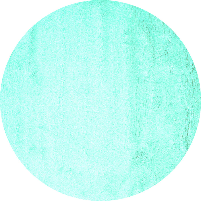 Round Machine Washable Solid Turquoise Modern Area Rugs, wshcon651turq